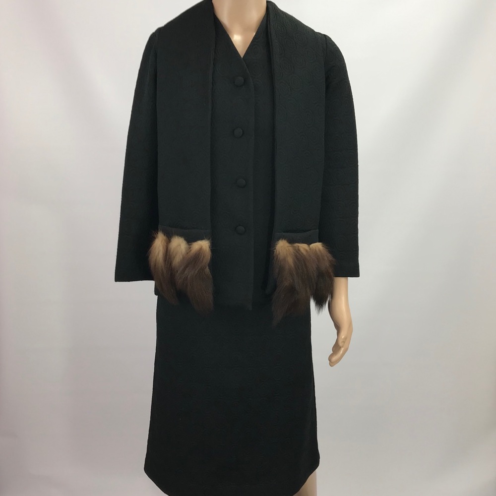 Fox 2Pc Skirt Suit Set Blazer Black Polyester sz16